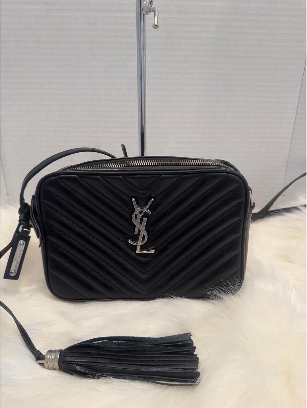 Saint Laurent Lou Camera Bag – Chevron‑Quilted Calfskin with Cassandre Logo